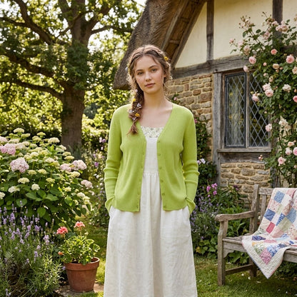 Requirements Cardigan Sweater Long Sleeve V-Neck Button Closure Green Medium