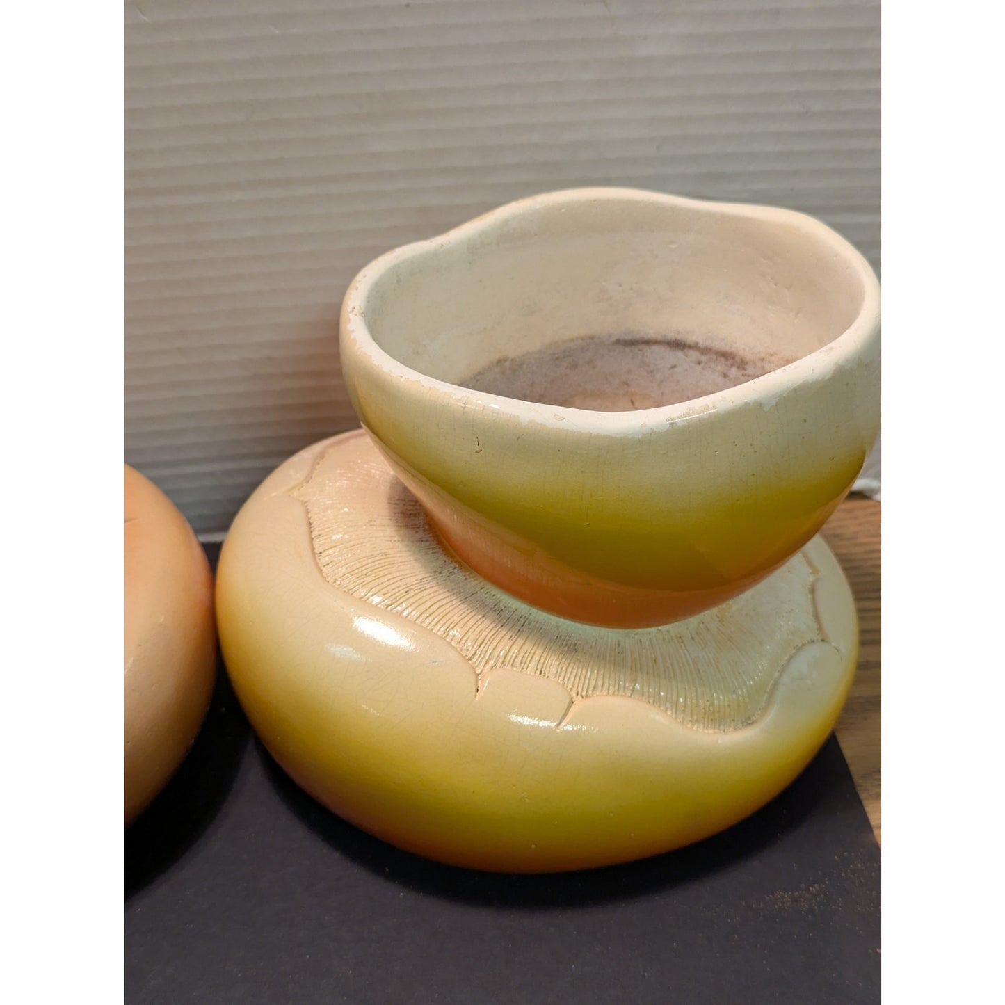 3 Mushroom planters bowls VINTAGE C.A.P. 1977 Brown Green Orange