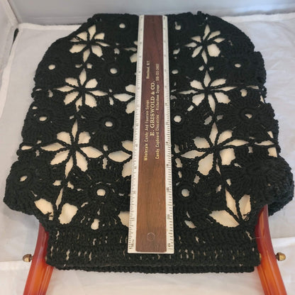 Vintage knit crochet top handle purse bag black BOHO chic Lucite snap shut