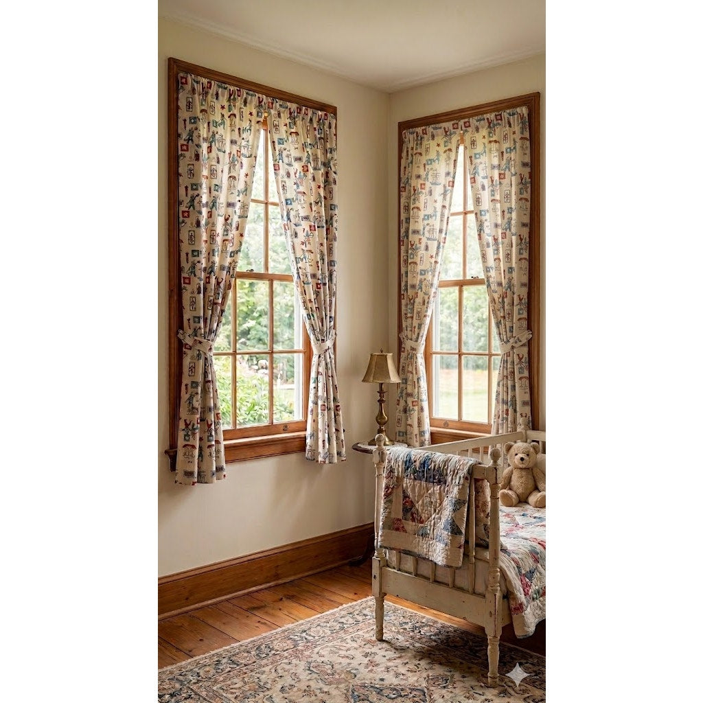 VINTAGE set of 4 YOUTH Curtains drapes 40" w x 54.5" L CIRCUS  Red white blue