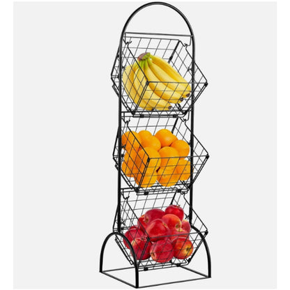 Sorbus 3-tiered metal shopping basket Fruit Vegetables Stand Whatnot Holder NEW