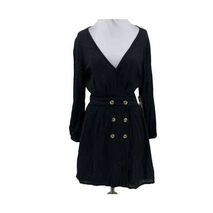 Amuse Society Faux Wrap Lined Dress Coverup Small Black Swiss Dot Long Sleeve
