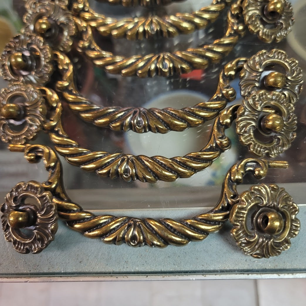 Vintage KBS 1996 Ornate Scroll Brass Cabinet Pulls Handles Set 12 Dresser Classy