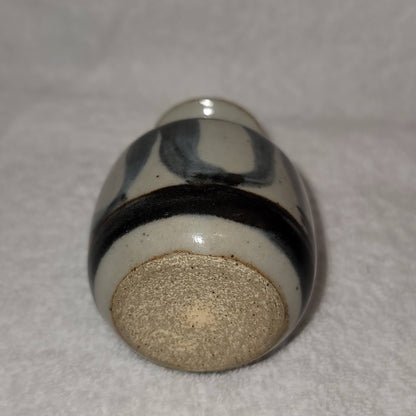 Vintage mini pottery handmde vase earthtones blue cream brown