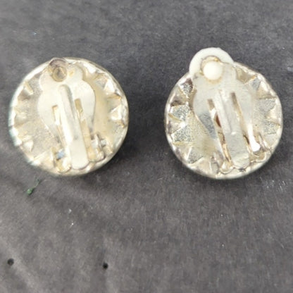 Vintage Emerald Green Rhinestone Gold Tone Round Clip On Earrings
