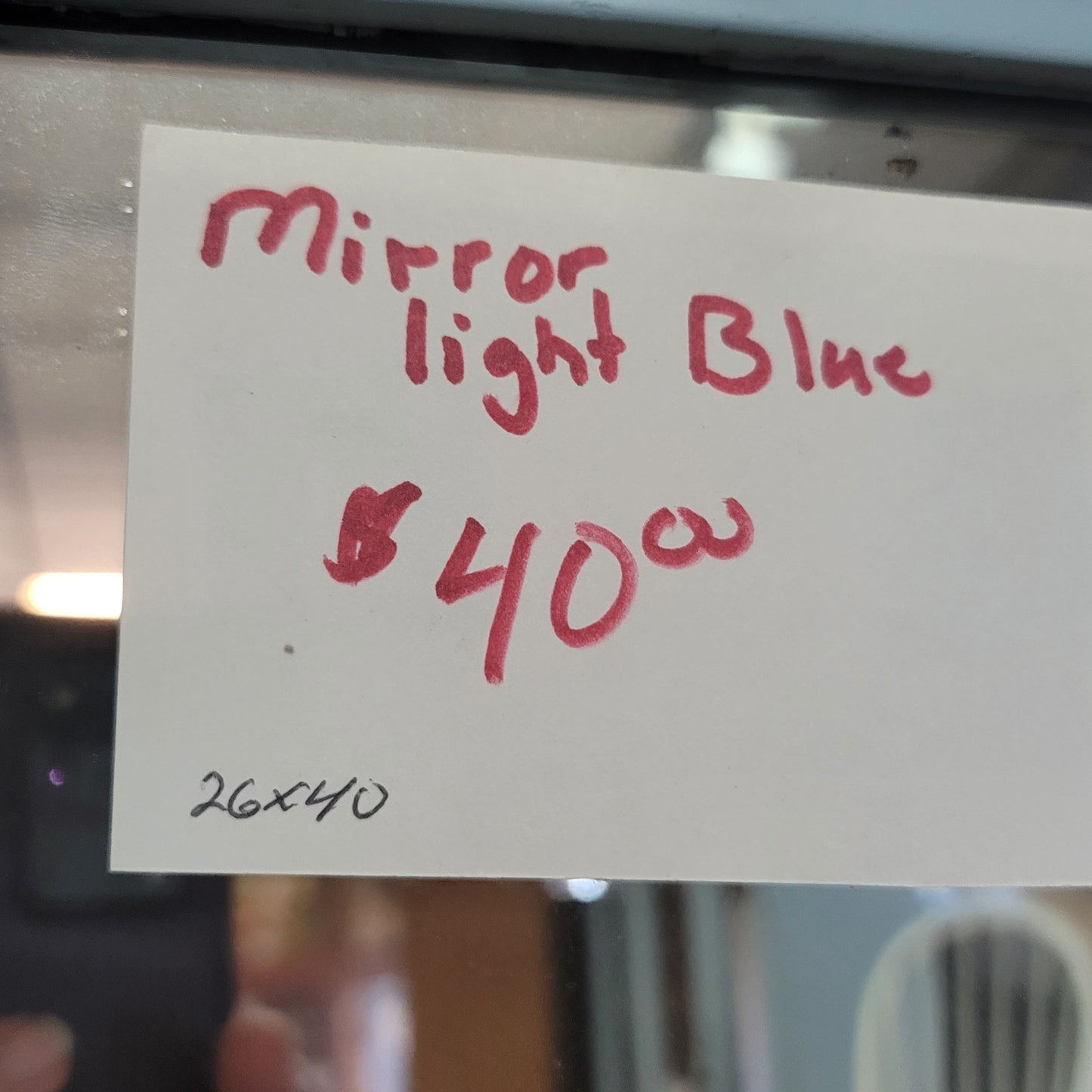 SECONDHAND SANDIES: 24" x 40"  blue framed mirror hang vertical or horizontal