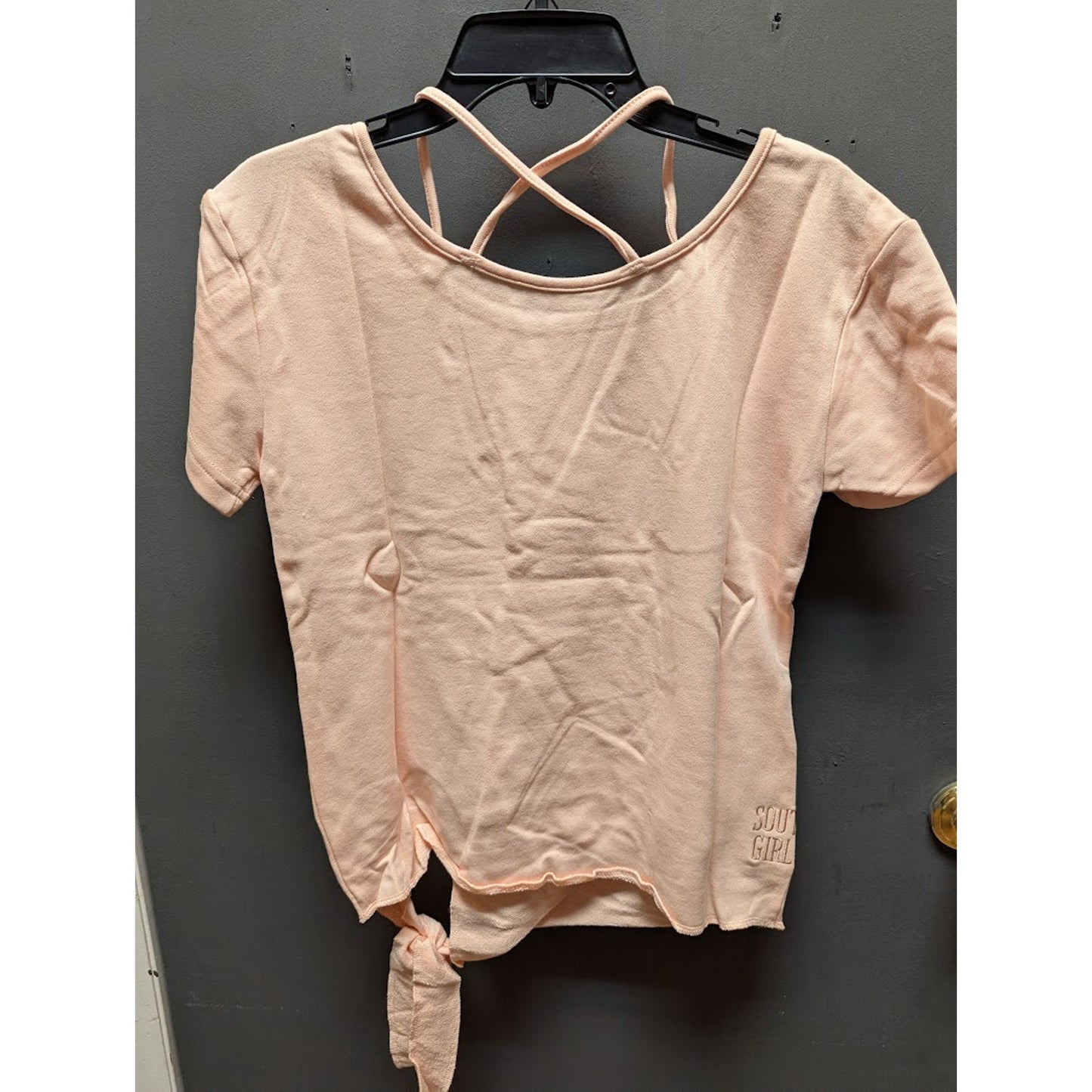 SOUTHERN GIRL PREP light Peach NEW sweatshirt short sleeve tie front crassback