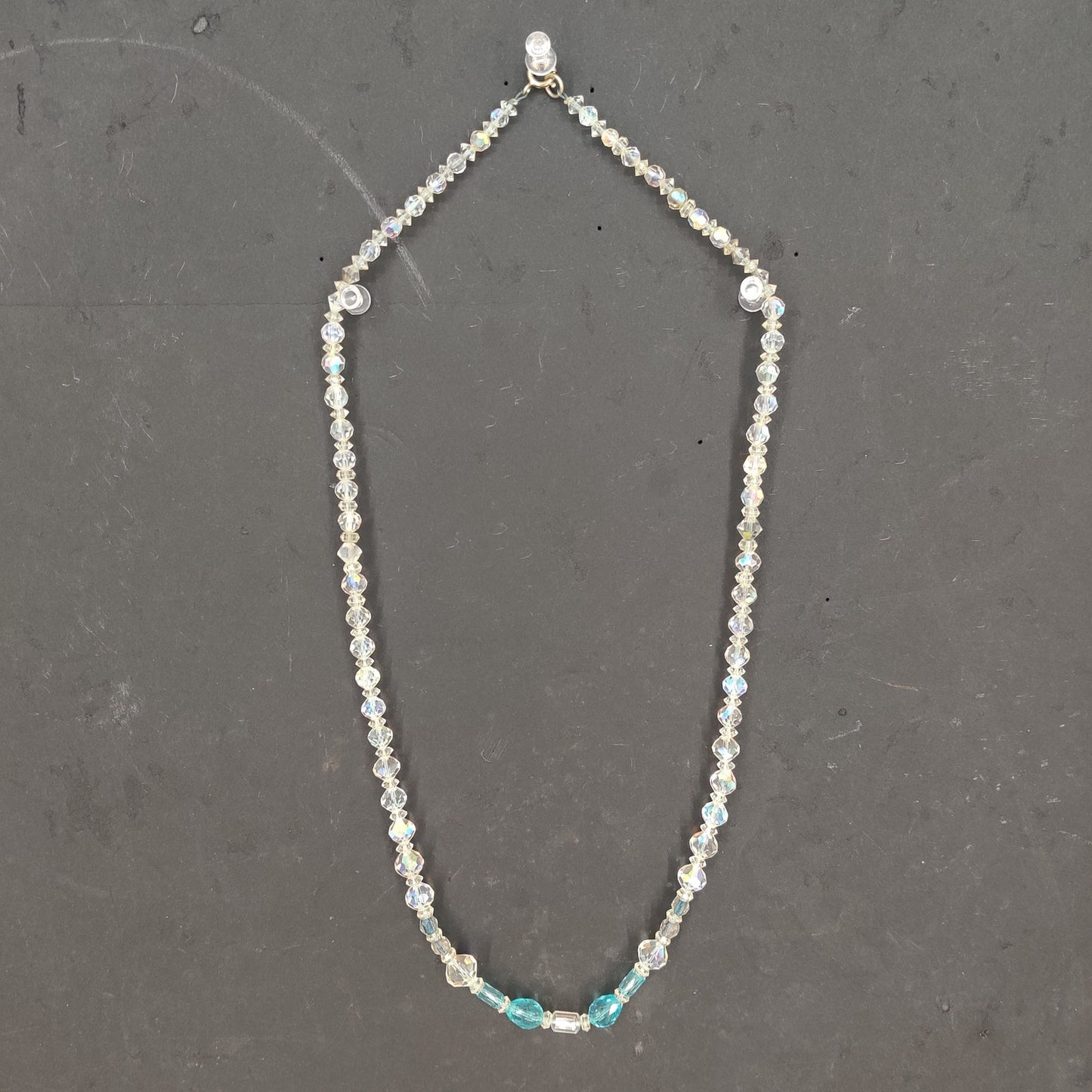 Vintage Iridescent Crystal & Teal Glass Beaded Necklace Boho