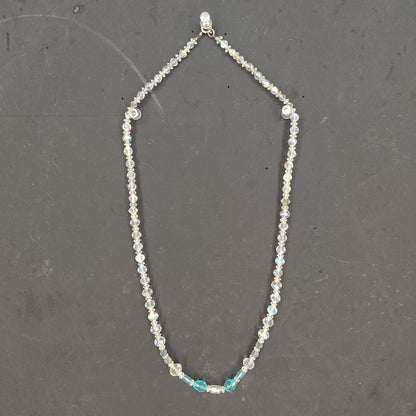 Vintage Iridescent Crystal & Teal Glass Beaded Necklace Boho