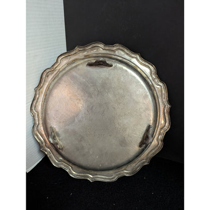 Vintage Hollywood Regency Silverplate Footed Round Platter Ornate Serving Tray