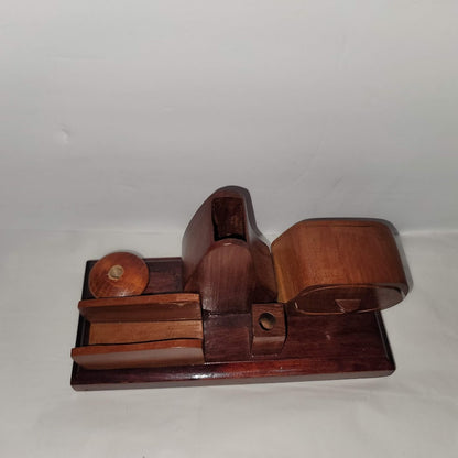 Vintage Handmade MCM teak Wood Desk Organizer Pen business card Pin Holder