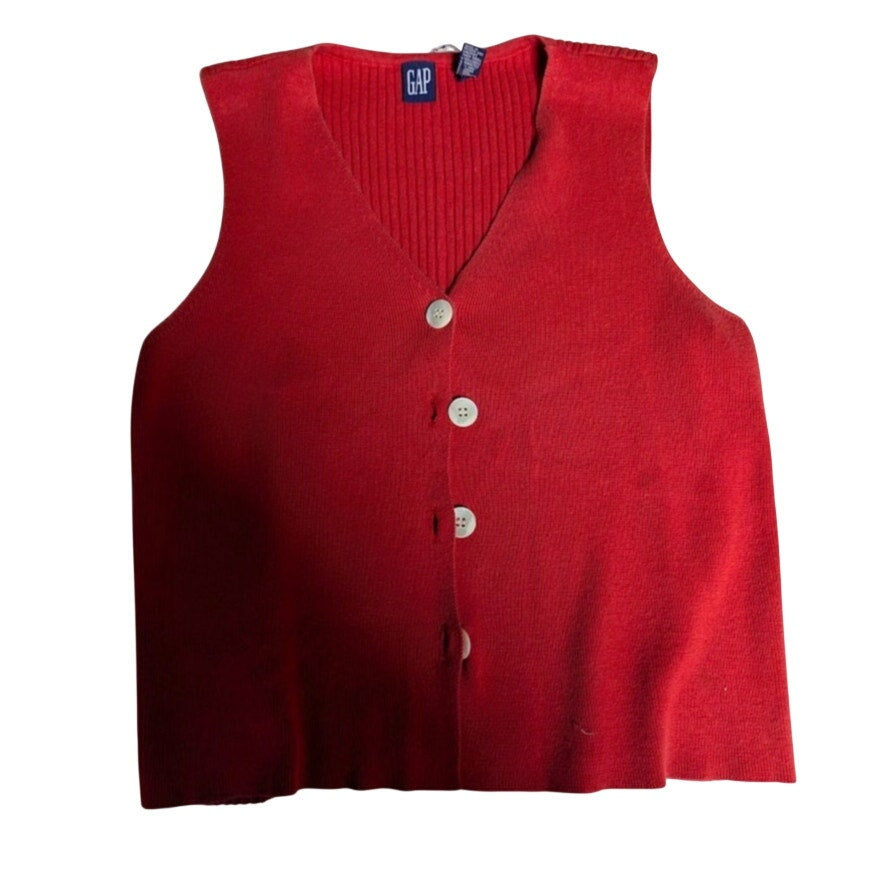 Gap Size Medium Ribbed Sleeveless button up sweater vest top Red Vneck Y2K