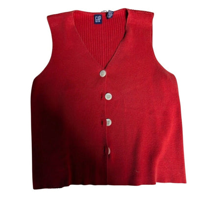 Gap Size Medium Ribbed Sleeveless button up sweater vest top Red Vneck Y2K