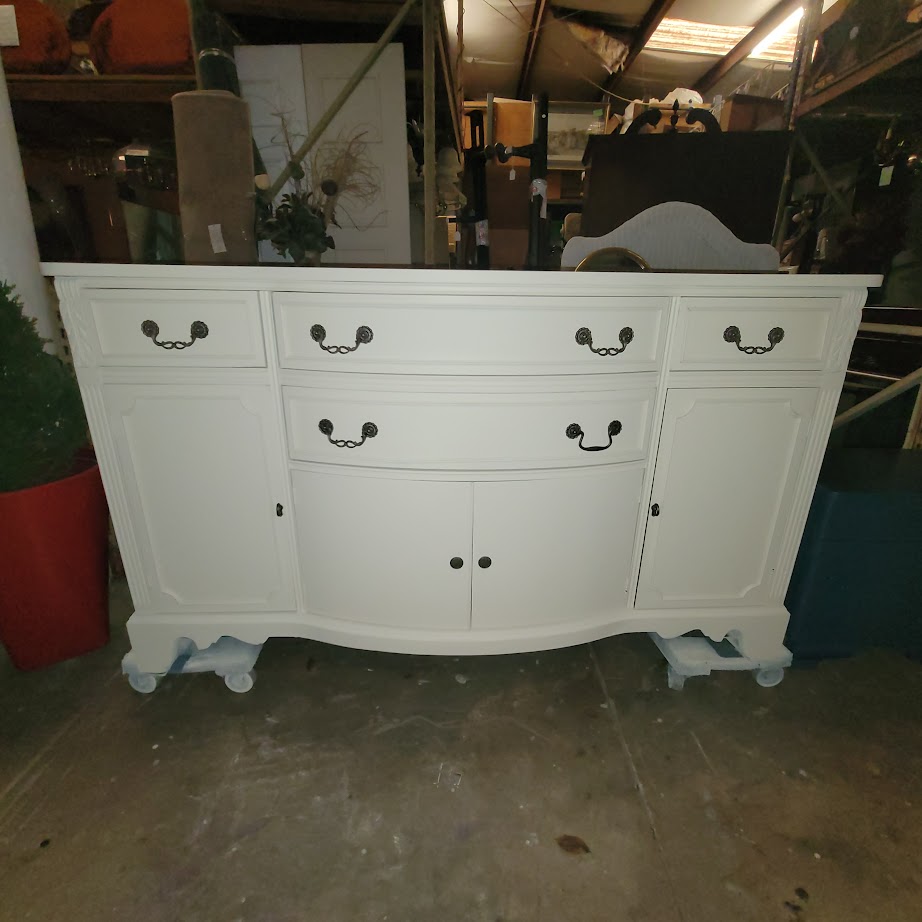 Secondhand Sandies: White wood duncan phyfe style drawers and shelves buffet sideboard