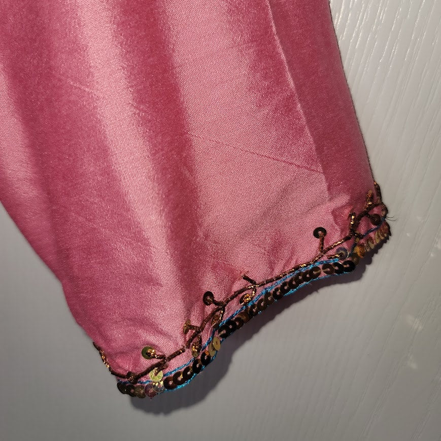 Fabindia Pink Embroidered Long Sleeve Tunic Top Beaded Embellishments size Large