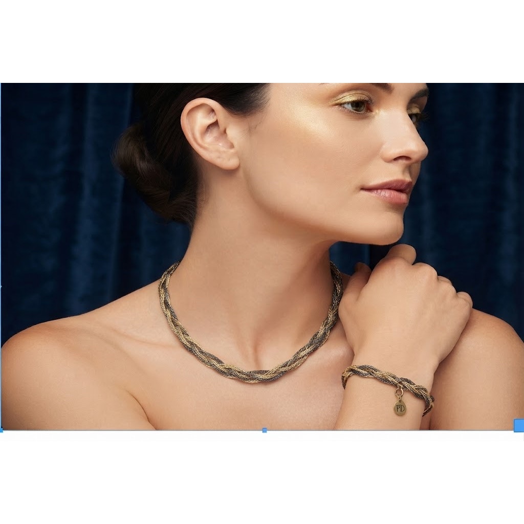 Premier Designs Vintage Necklace Bracelet Set braided 24"