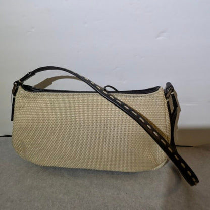 Antonio Melani Straw Leather Shoulder Bag Cream Black Baguette Vintage Style