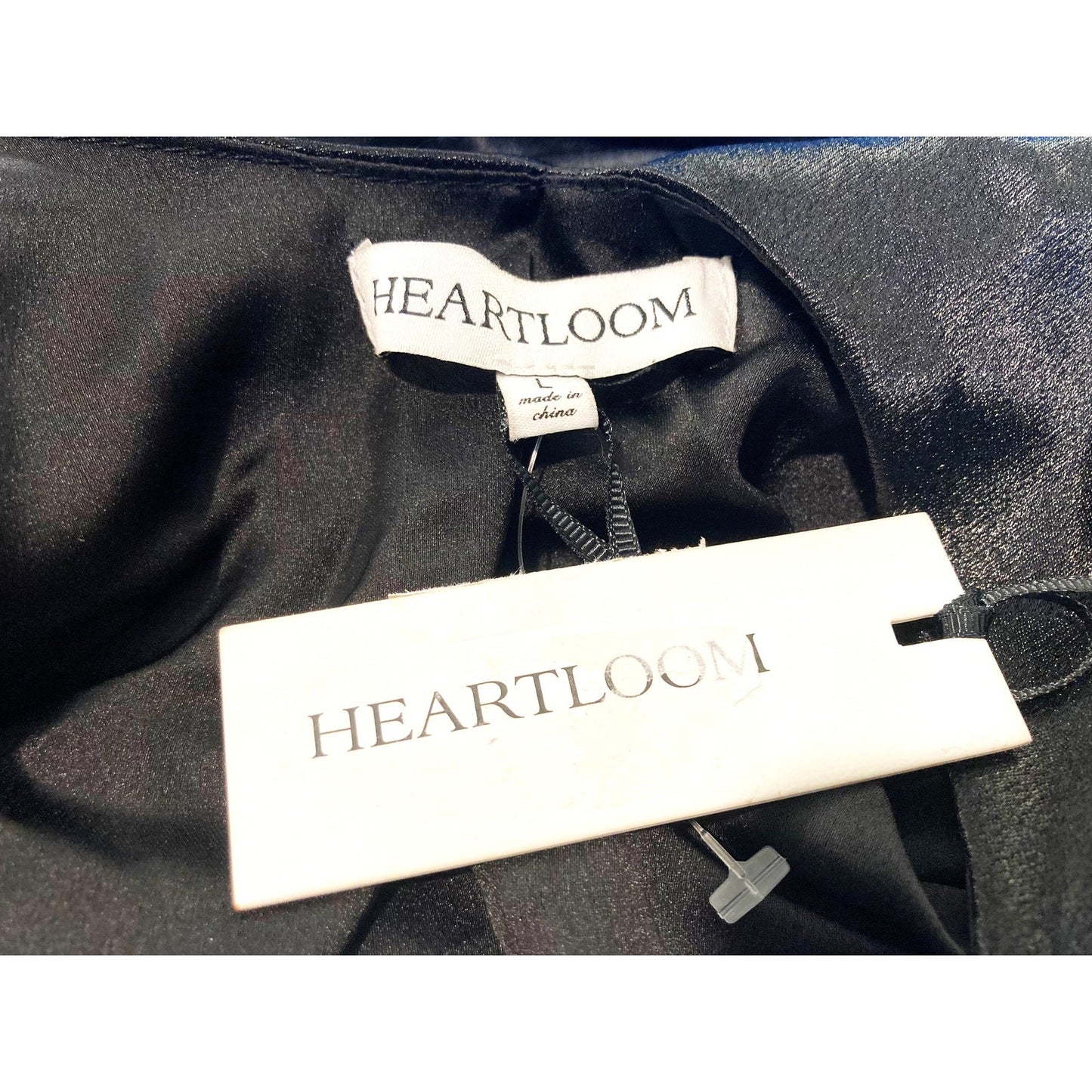 Heartloom Satiny Lace-Up V-Neck Spaghetti Strap Cami Sz Large in Black NWT