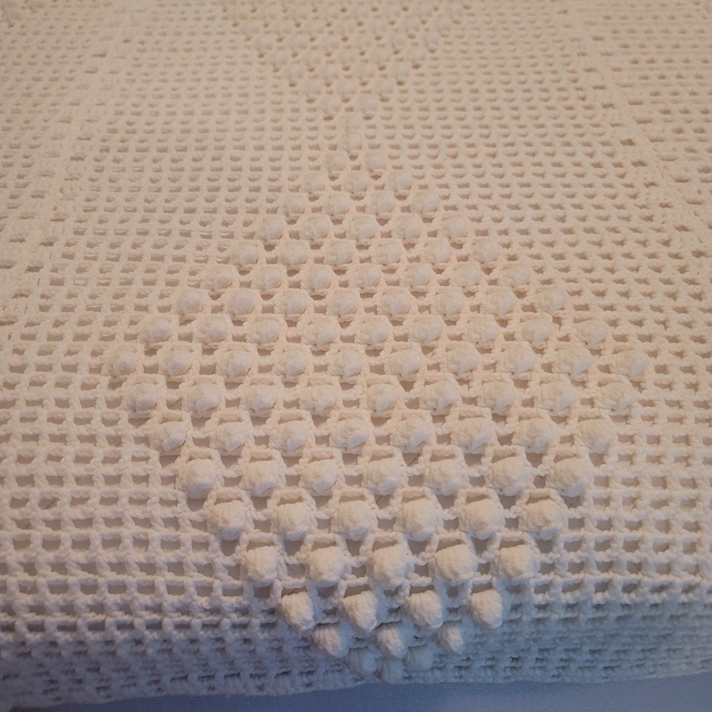 AMAZING handmade crochet blanket coverlet white geometric queen full bedspread