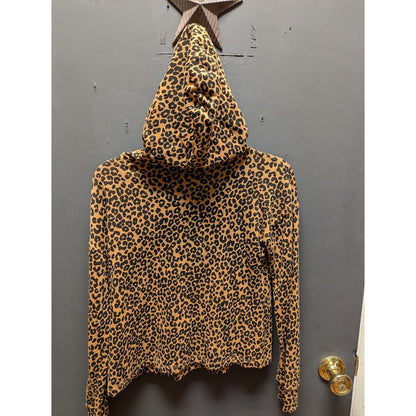 harper canyon YOUTH Large 10-12 Leopard print cotton hoodie black brown NEW