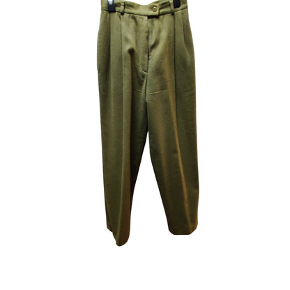 Vintage High Waisted Pleated Front Olive Green 100% Wool Pants Lined 4 Pockets