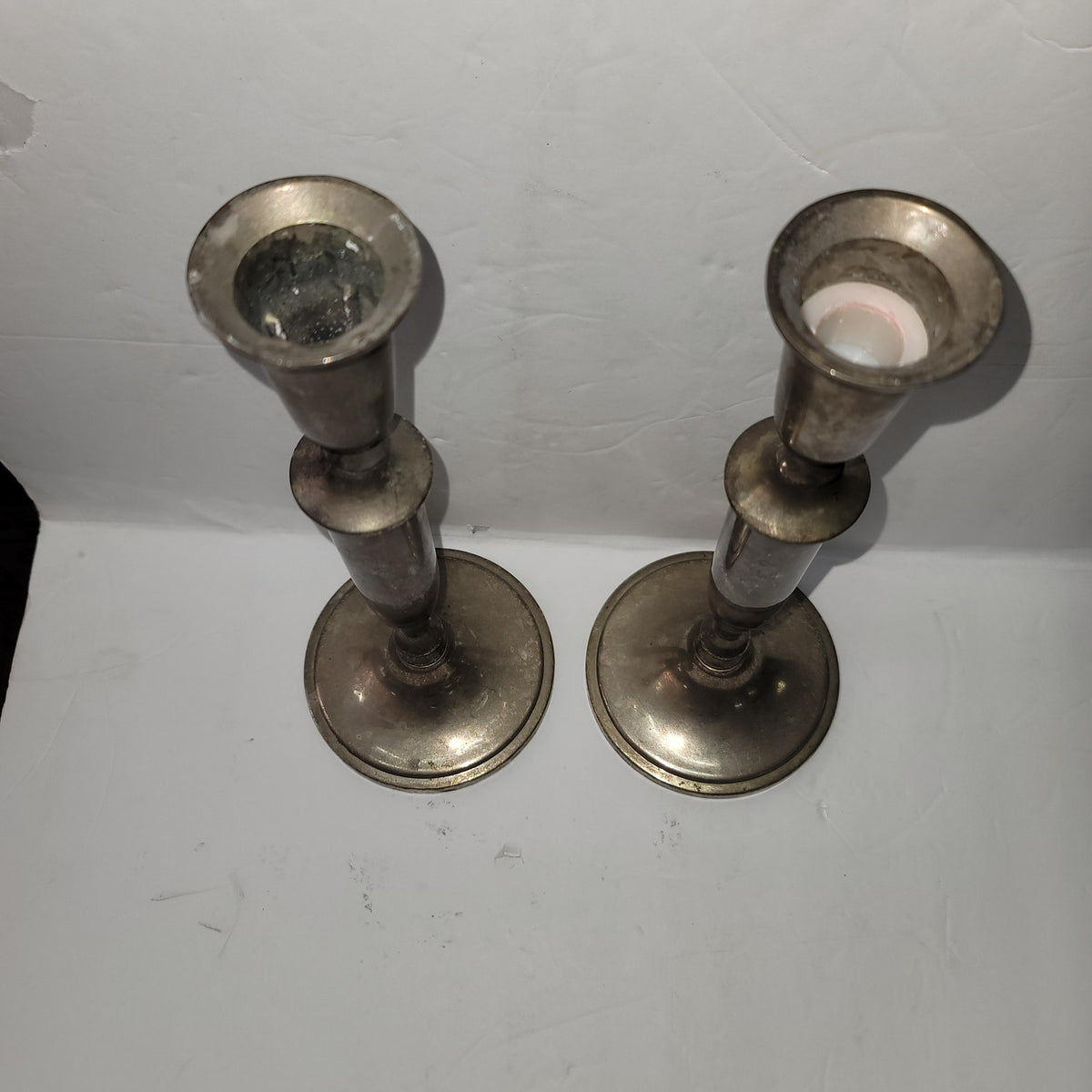 Pair tall candlesticks 11.6" tall silver plated matched set