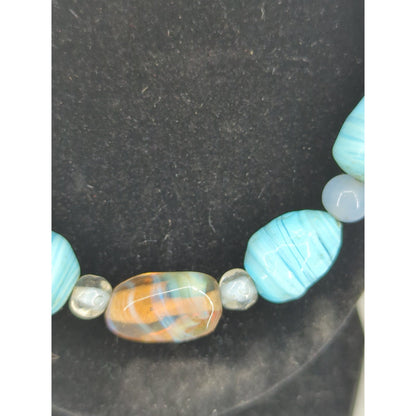 Vintage Blue Art Glass Beaded Necklace Statement Boho Damaged Clasp