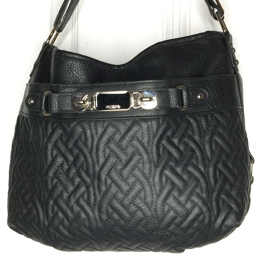 Rosetti Shoulder Bag silver Metal Accents Classic Black crosshatch pattern