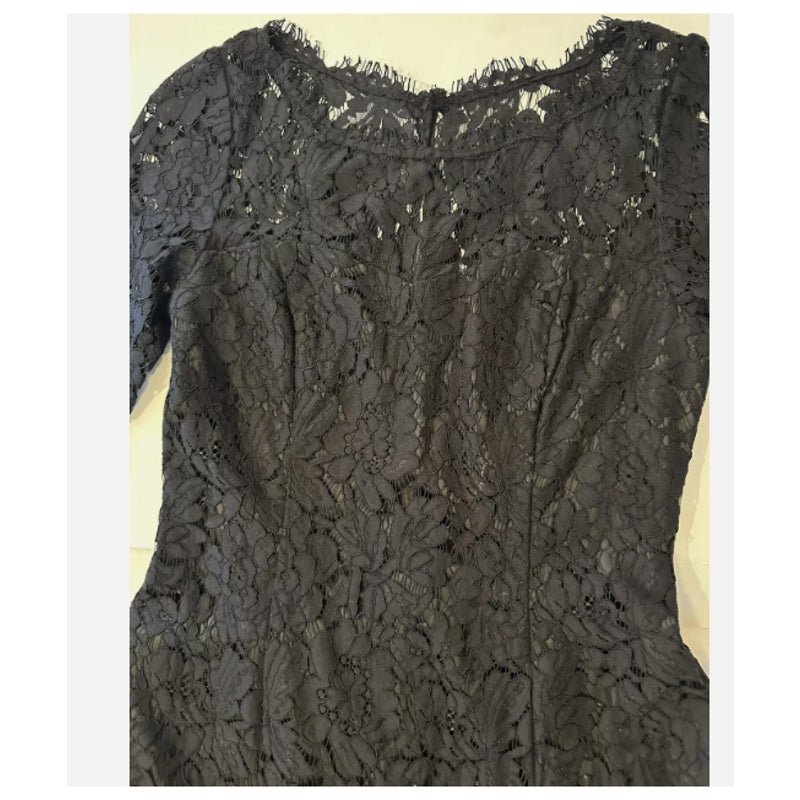 Eliza J Cocktail Dress 3/4 Sleeve Black lace overlay Formal Size 4 Fit Flare