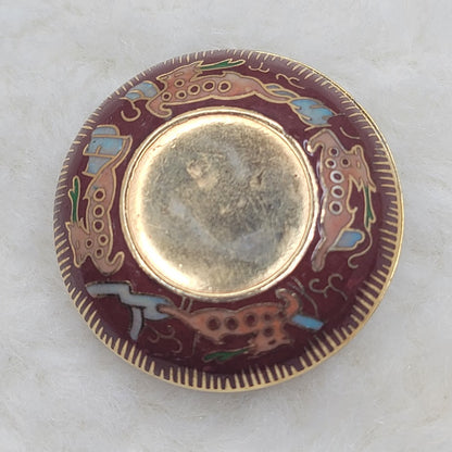 Vintage Cloisonné Enamel Trinket Snuff Pill Stash Box Deer, Crane & Dragon Motif