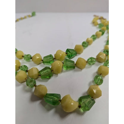 Vintage graduated 1950 layered signed GERMANY green yellow NECKLACE 3 STRAND