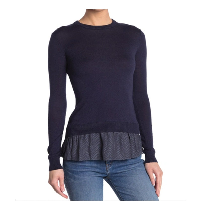 CURRENT AIR Layered Peplum Look LARGE Crew Neck Sweater In Navy pullover NEW