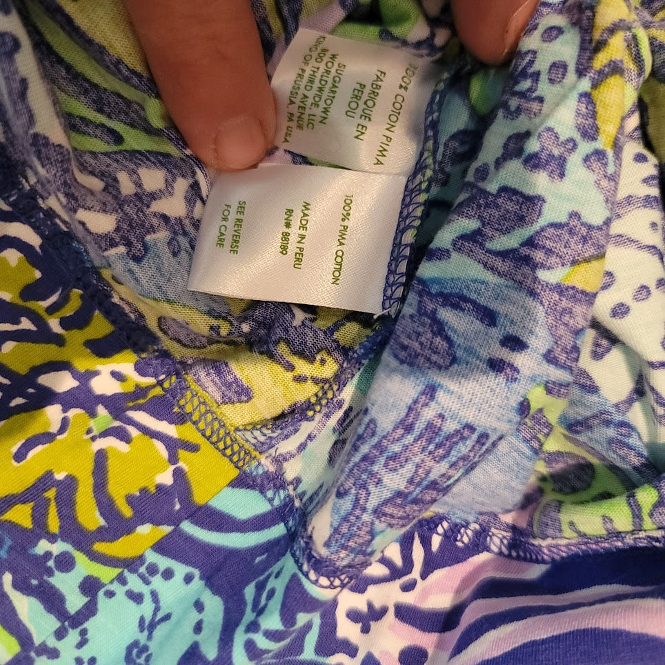 Lilly Pulitzer Christie Dress Cattitude Cat Blue Pima cotton Size XL VNeck 3/4
