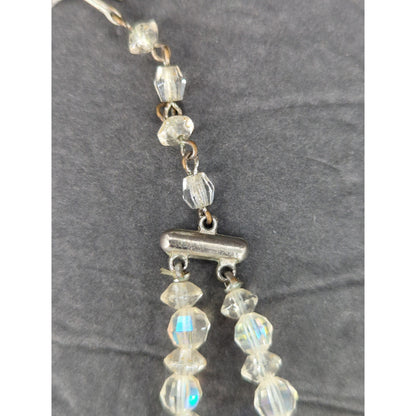 Vintage Double Strand Clear Aurora Borealis Crystal Bead Layered Necklace