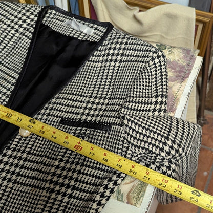 The Limited Plaid Wool Blend Blazer Faux Leather Trim Gold Button Vintage XS