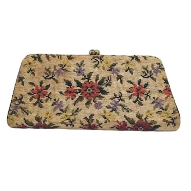 Vintage Tapestry Cross Stitch Wallet Clutch top handle purse bag handbag
