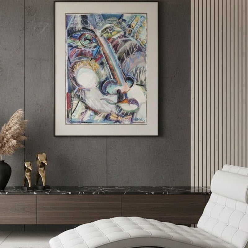 Mark Vranesh Original Abstract '91 Neo-Brutalist Face 30" x 22 Fusion Watercolor