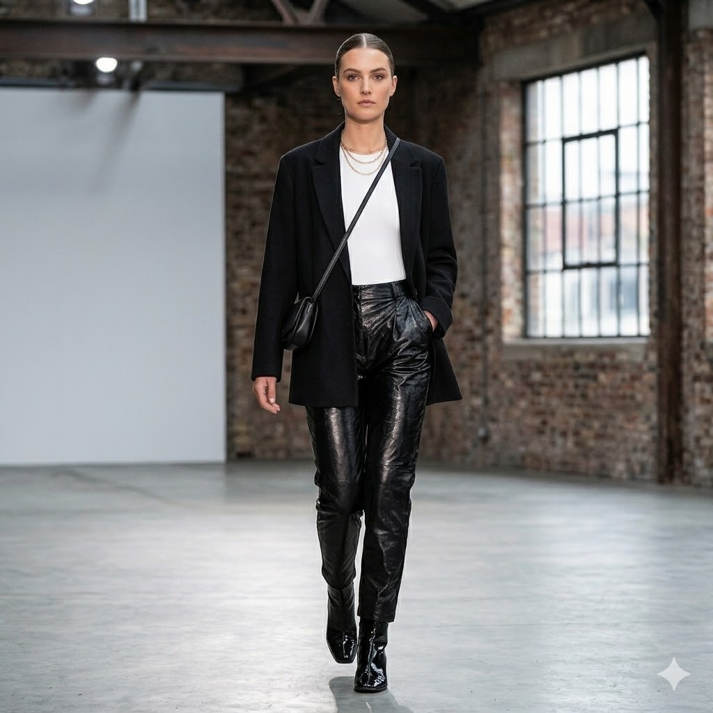 Topshop Black Faux shimmery Leather Pants High-Waisted Trousers Chic Edgy Style