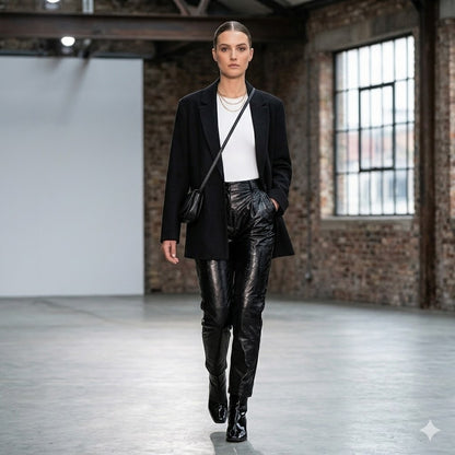 Topshop Black Faux shimmery Leather Pants High-Waisted Trousers Chic Edgy Style