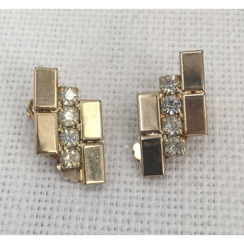 Vintage Necklace Matching Clip On Earring Gold Crystal Choker Style Reticulated