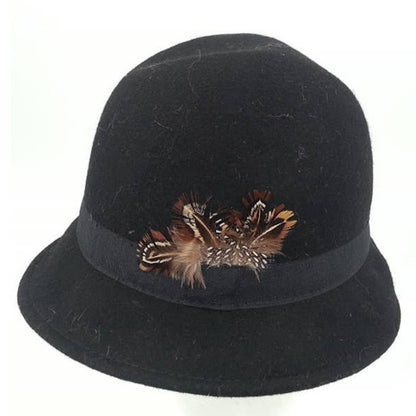 Vintage Wool  Black Brown wool cloche Hat Women's 30's style Pheasant Feathers