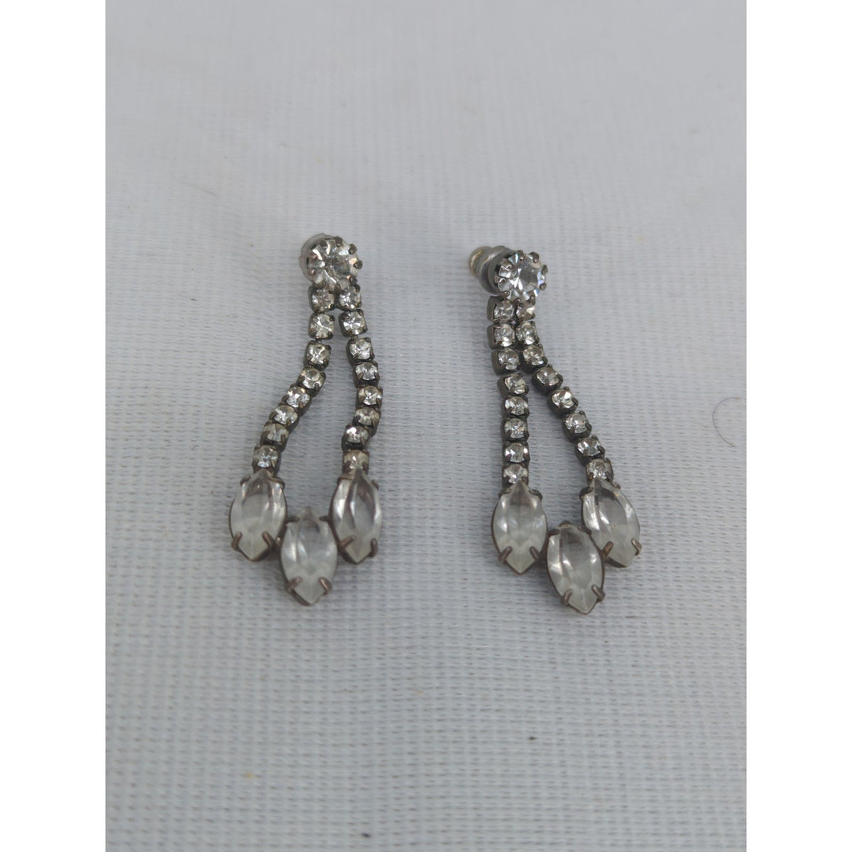Vintage Clear Rhinestone Dangle Earrings Art Deco Hollywood Regency 40s Glamour