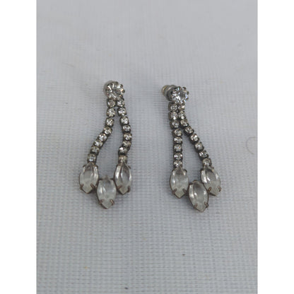 Vintage Clear Rhinestone Dangle Earrings Art Deco Hollywood Regency 40s Glamour