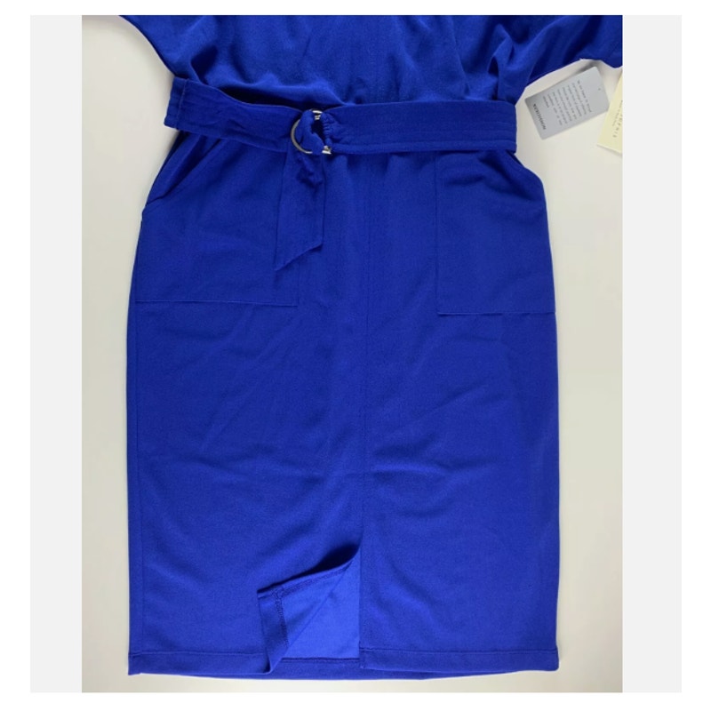 Blue Tash + Sophie Sheath Dress Belted Stretch V Neck Dolman Sleeve Pocket LARGE