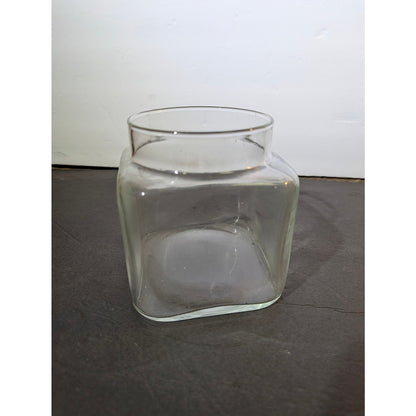 Vintage MCM Clear Glass Canister with Teak Sealed Lid 5" apothecary storage