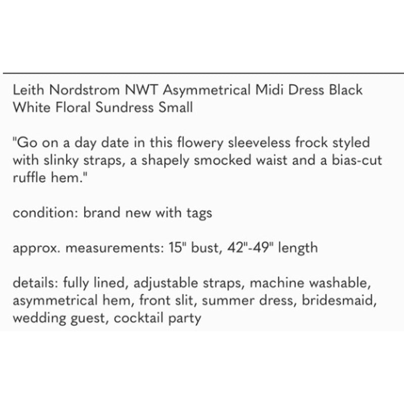 Leith Nordstrom Asymmetrical Midi Dress Floral Small Summer Jenn Geo Black White