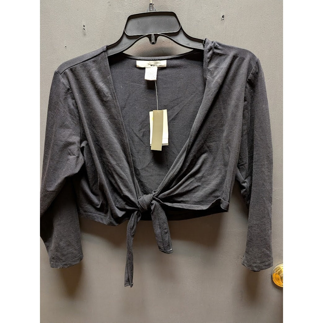 WD•NY Platinum Women's Charcoal Gray Silk-Blend Tie-Front Shrug NWT Size Large