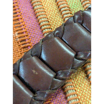 Vintage Sz 34 Argentina Braided Full Grain Cowhide Leather Belt Goldtone Buckle
