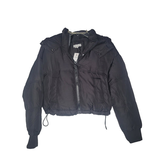 NWT Topshop Padded Puffer Jacket Womens Size 2 BLACK Full Zip Drawstring XS