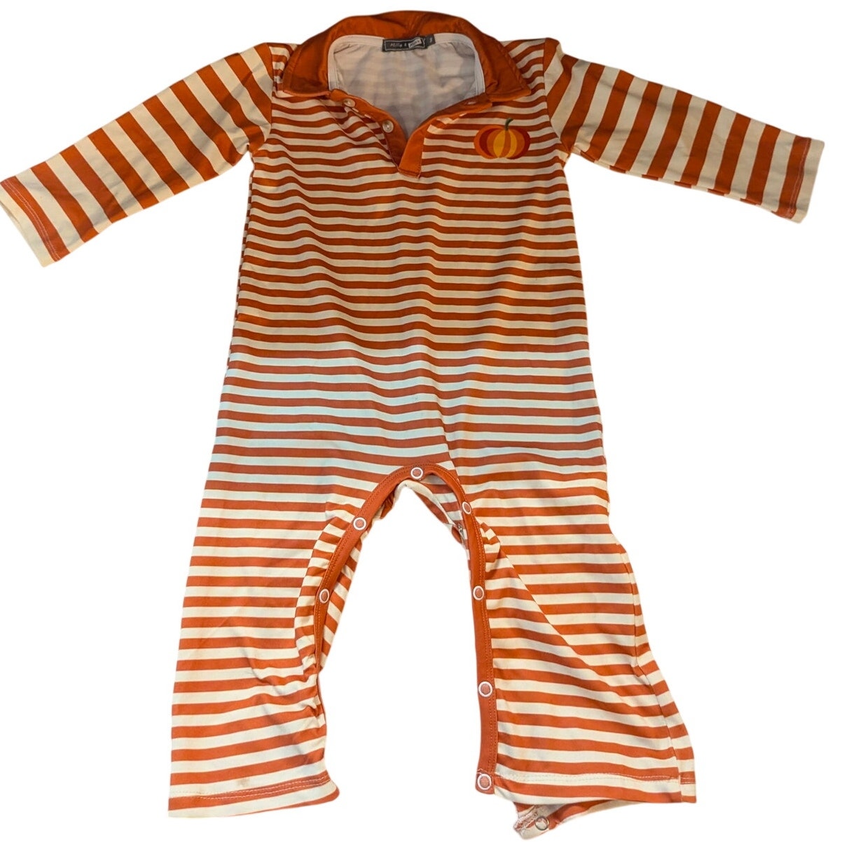 Millie & Maxx Toddler Fall Orange Brown Striped Pumpkin One Piece Romper Size 3T